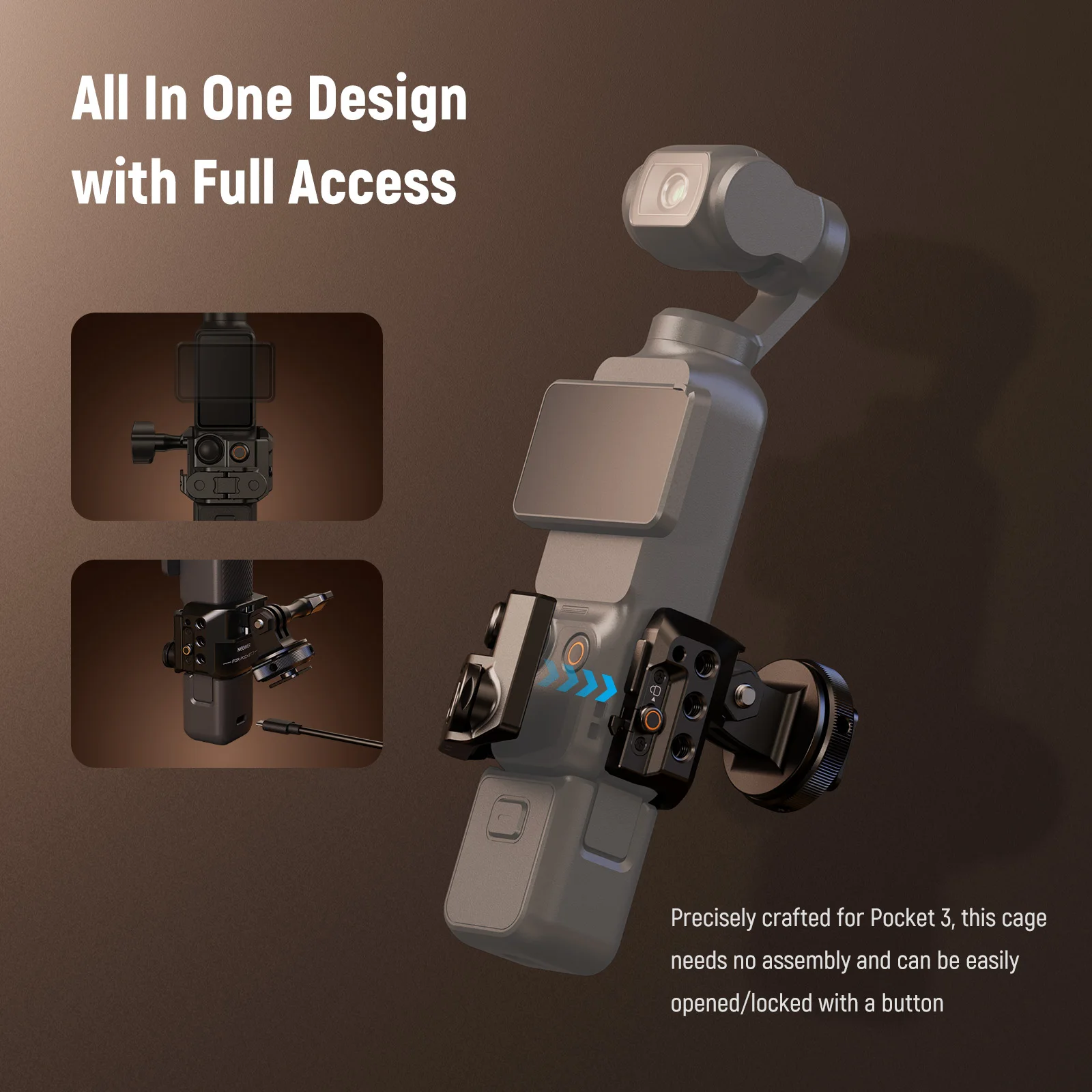 Coque De Protection Rigide Pour DJI Osmo Pocket 3 - Housse Supérieure ABS Anti-choc Avec Mousqueton - Accès Aux Ports Conservé - 2
