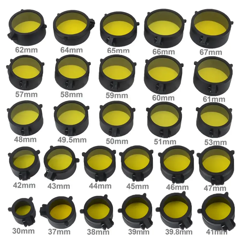 30-69MM Transparent Rifle Scope Lens Cover Flip Up Quick Spring Protection Cap Yellow Objective Lense Lid for Gun Calibe