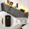 Queen Bed Frame with Storage Headboard & 4 Drawers, Upholstered Bed with LED Lights & Charging Station, Solid Wood Slats Support 4