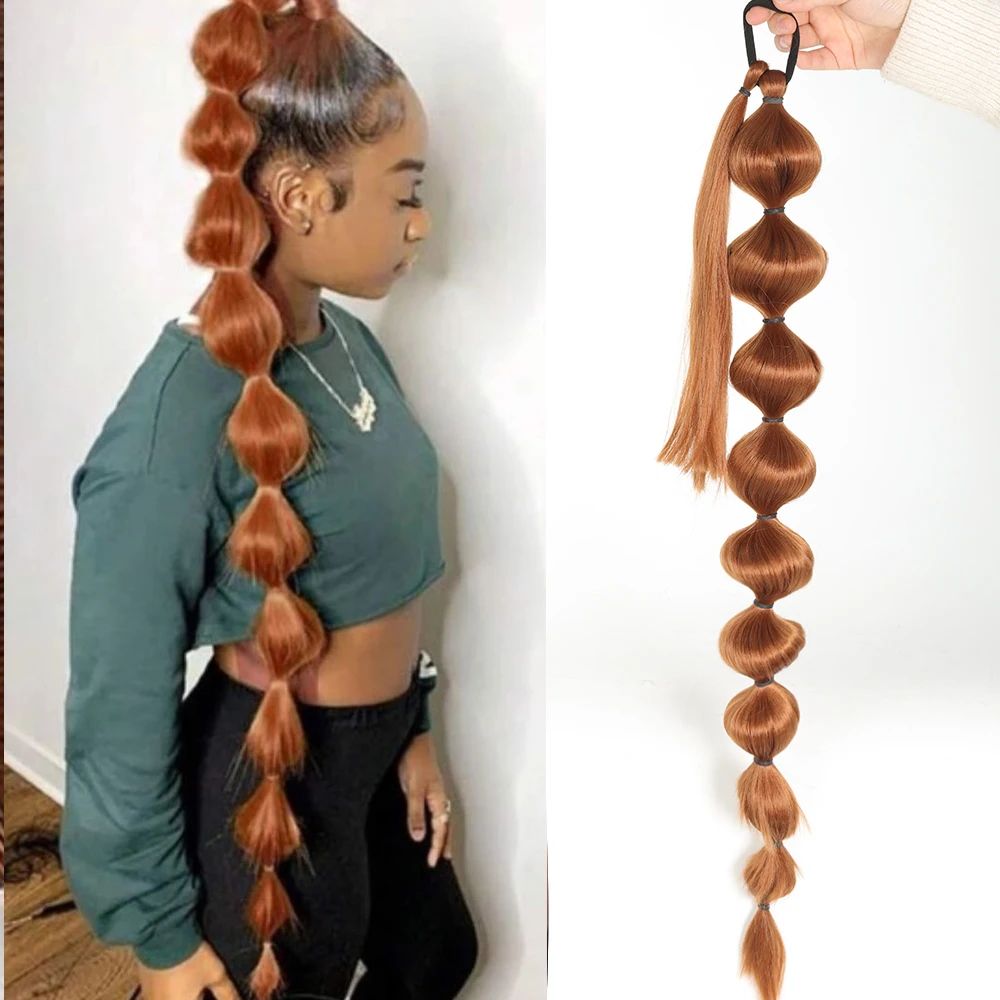 

Aosiwig Synthetic Ponytail 30Inch Long Kinky Straight Afro Puff Bubble Ponytails Fake Hairpiece Hair Extensions for Black Women