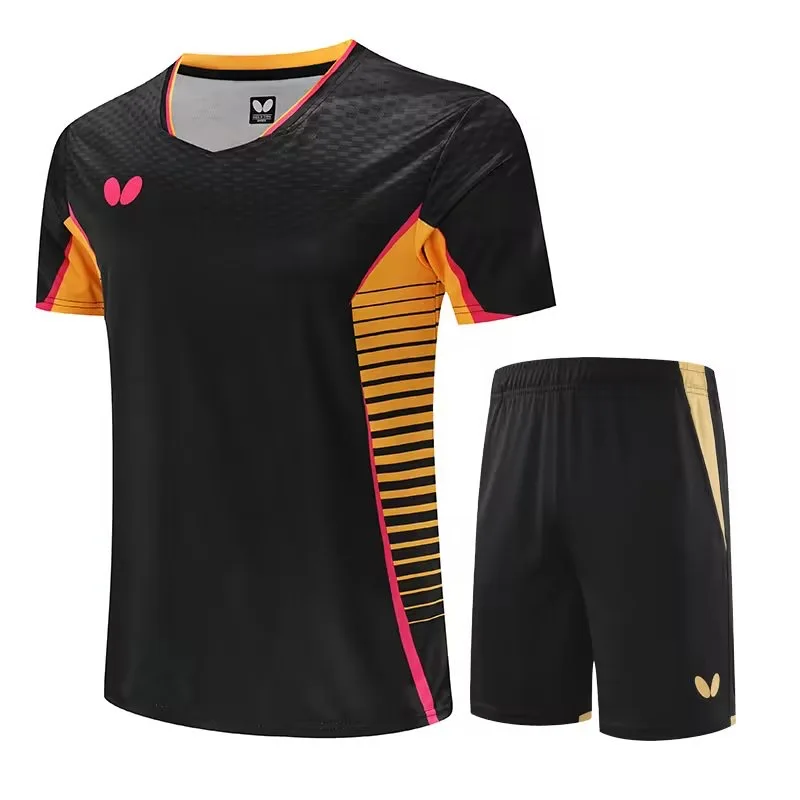 Conjunto de camiseta de tenis de mesa de mariposa para hombre y mujer, pantalones cortos de secado rápido, material transpirable, logotipo personalizado, bádminton c