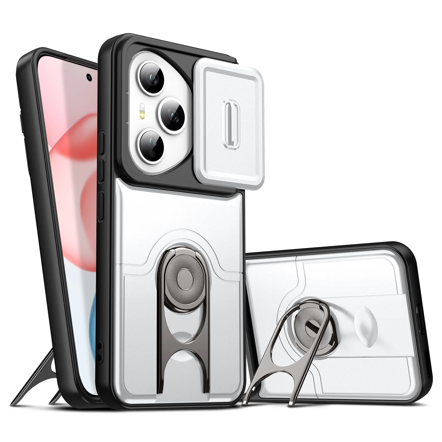 Anti-Drop Slide Lens Cover Case with 360° Rotating Ring Stand and Protective Shell
