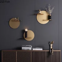 Metal Shelving Golden Round Wall Storage Shelf Hang Hook Ornaments Backdrop Wall Mount Rack Decorative Shelves Storage Hooks 1