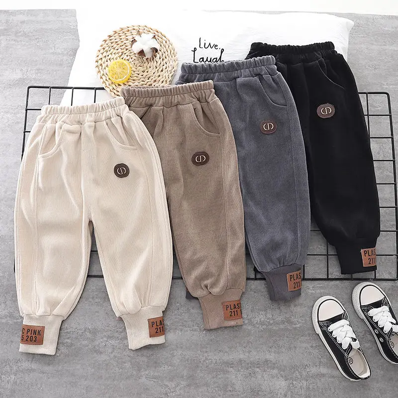 

Spring Autumn Fashion Casual Solid Boy's Pants Versatile Trendy Kawaii Baby Kids Trousers All Match Pockets Children's Clothing