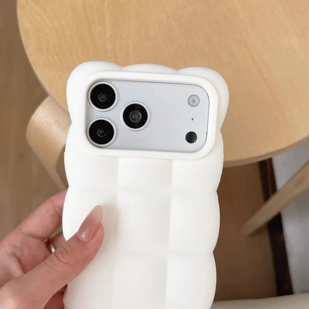Cute Cloud Puffy Grid Silicone Phone Case - Soft Shockproof Protective Cover