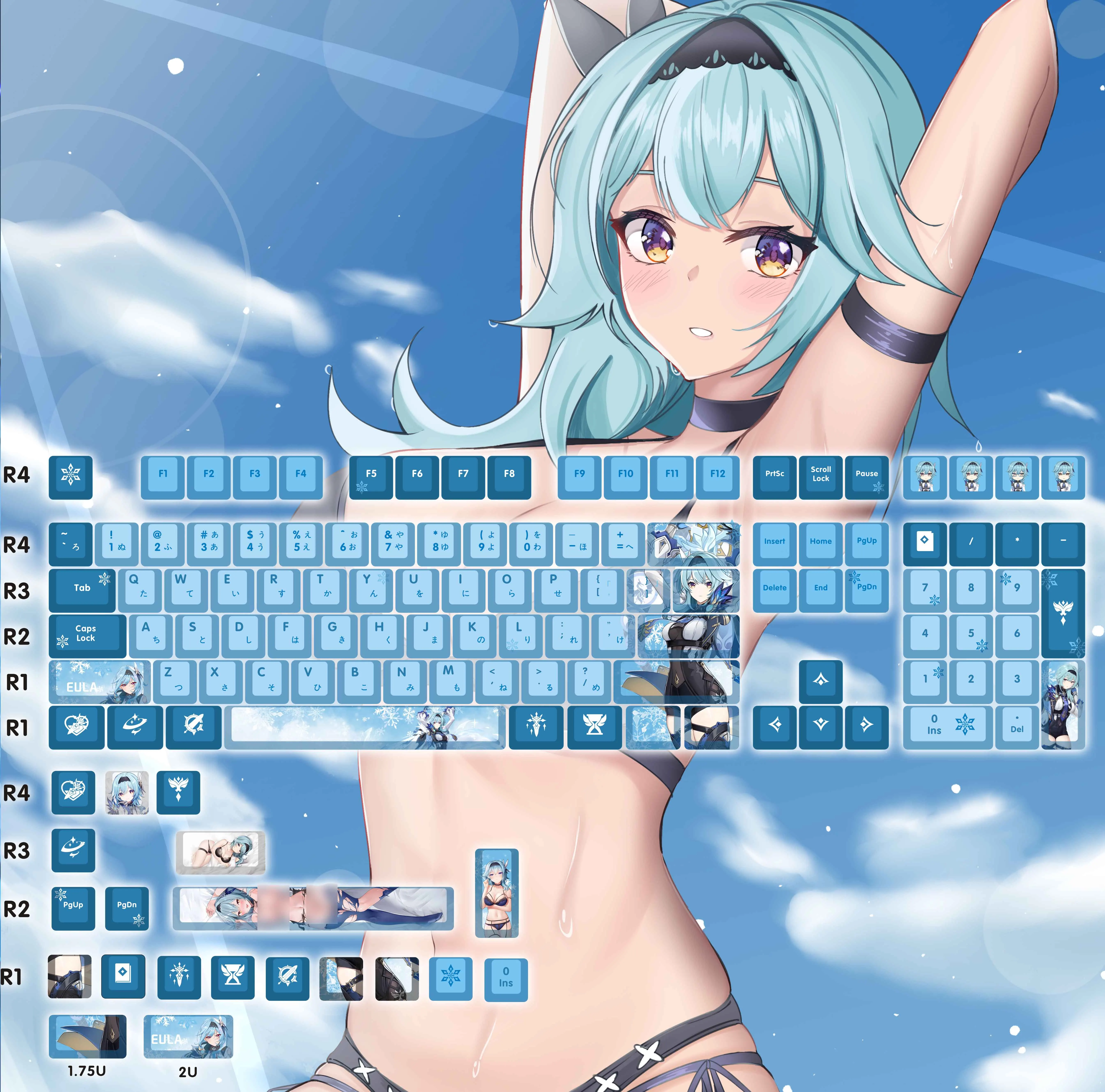 

128 Keys Genshin Impact Eula Theme Keycap Mechanical Keyboard Cap Game Character Keyboard Cap Cherry Profile PBT Material