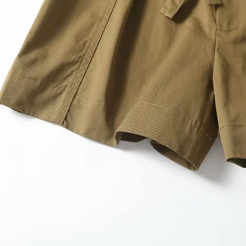 Withered Simple Commuter Cotton Casual shorts Women Japanese Style With Belt Bermuda Ladies