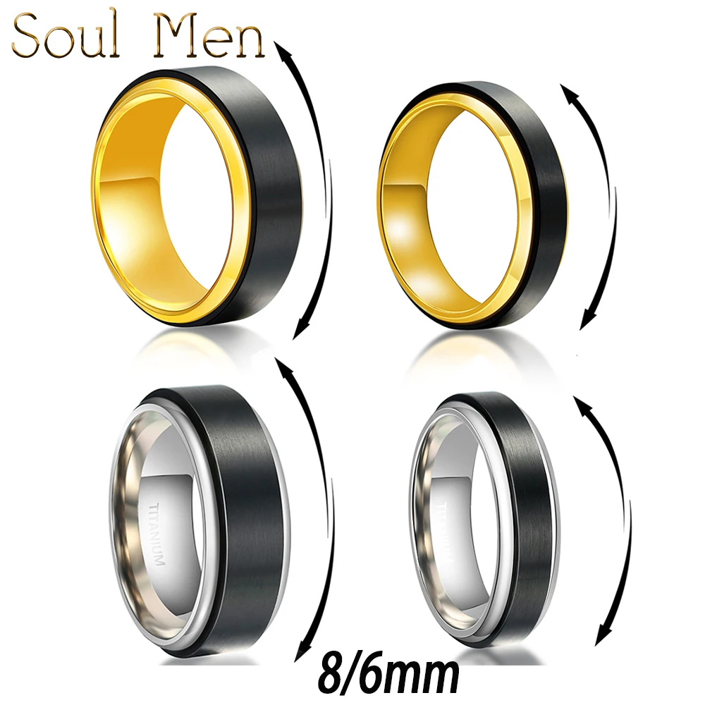 Fidget Mens Ring Pure Titanium Wedding Spinnerband For Men Ansia Antistress Black Gold Silver Comfort Fit