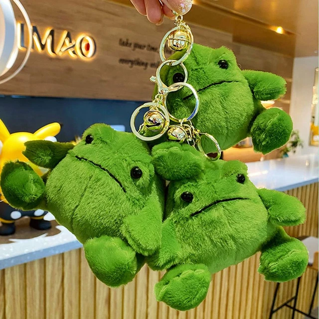 Funny Cartoon Green Frog Plush Keychains Rings Key Holder Plush