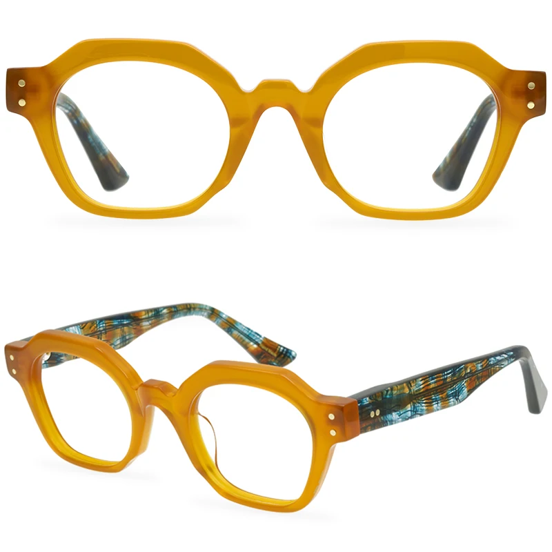 

Women's Glasses Frames 2022 Vintage Polygonal Acetate Stripe Eyeglasses