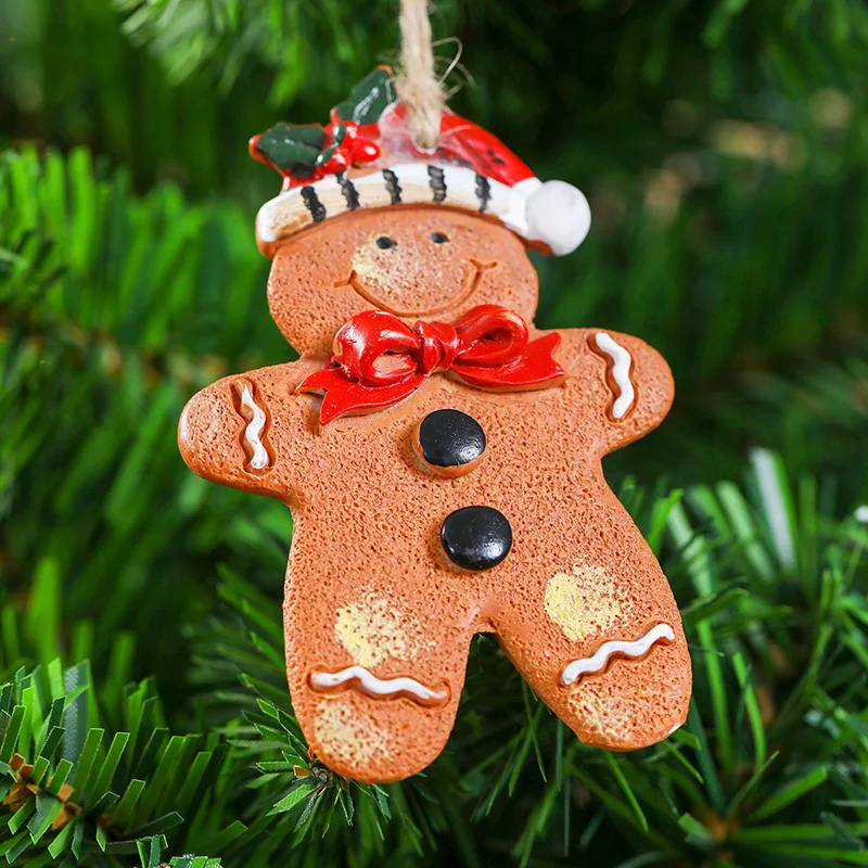 Resin Gingerbread Man Ornaments Cute Xmas Hanging Christmas Tree Ginger Man Figurines Pendant Xmas Party Holiday Decorative