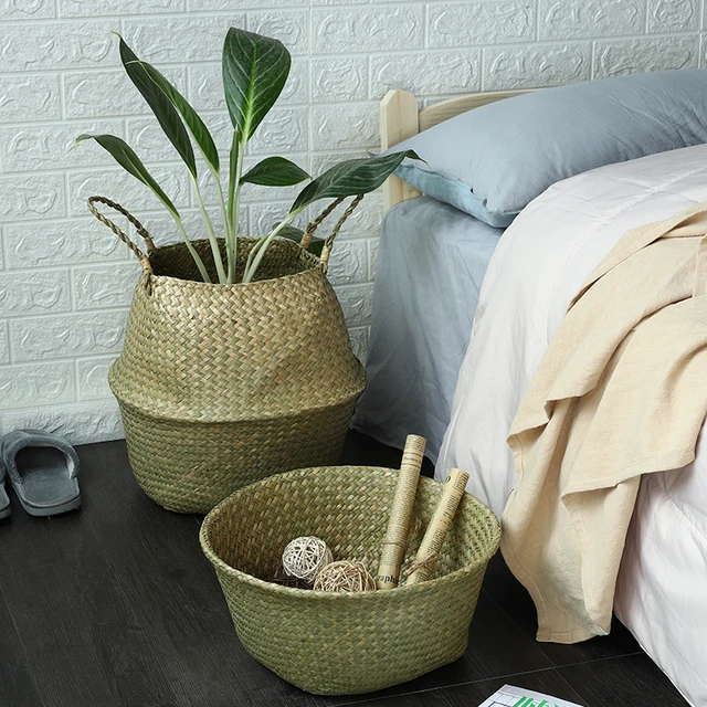 Füves Szőtt Virágcserepek Virágkosarak Kosarak Nappali Összecsukható Tároló Virág Elrendezés Díszek - Image 2