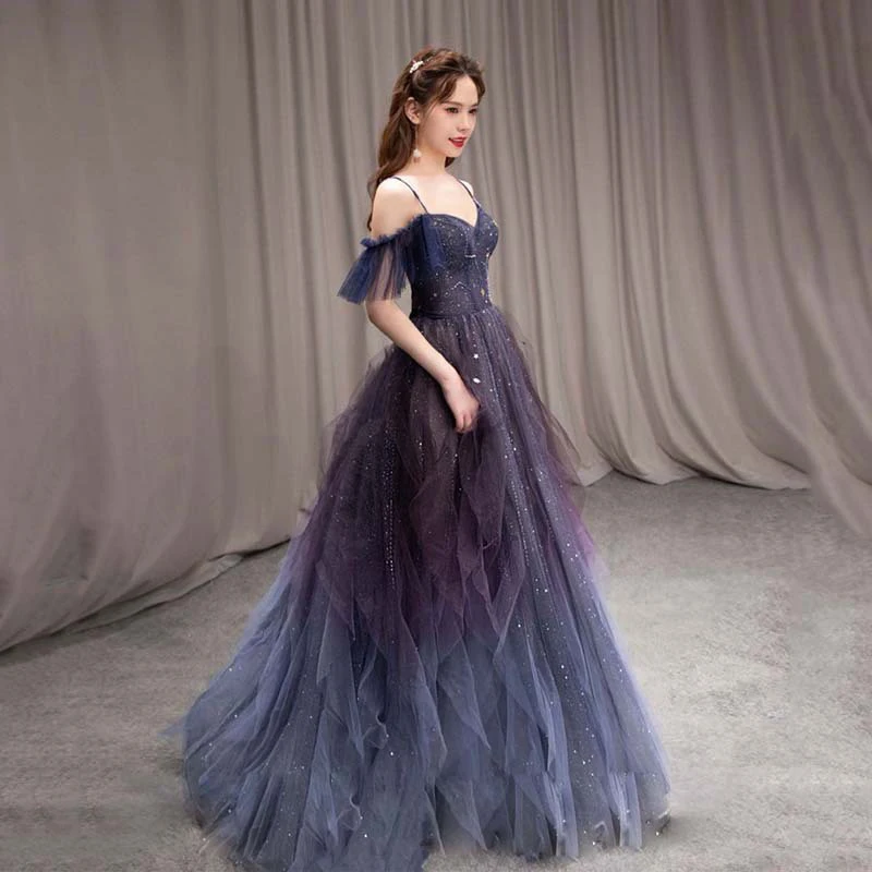 2024 New Performance Party Women'S Evening Dress One Line Neck Hanging Dress With Star Moon Dress Engagement Party Dress