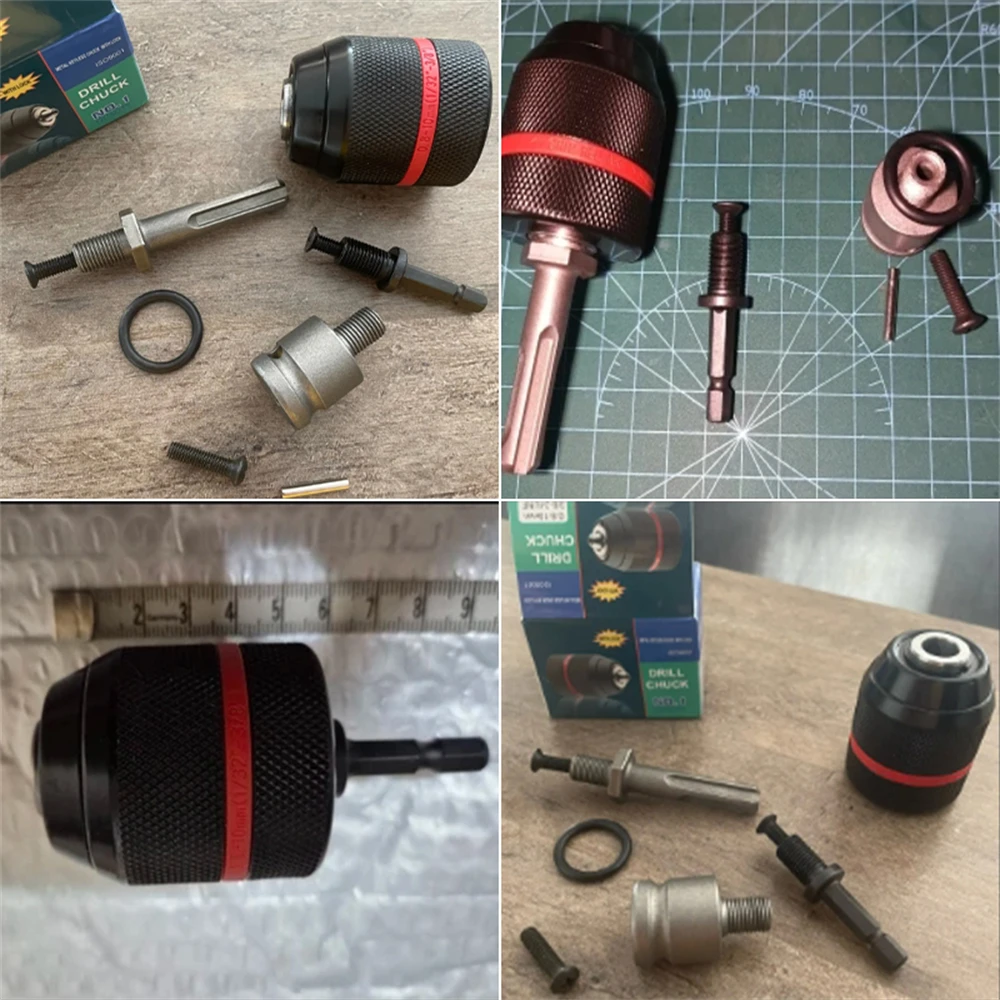 2개/세트, 0.810mm 래칫 자동 잠금 드릴 척, 전기 렌치 어댑터 포함, 3/8-24UNF 나사산, 3조 메탈 키리스 척