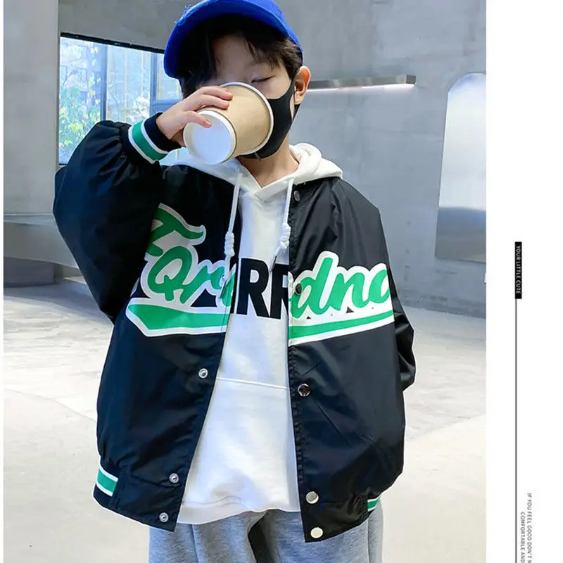 Teens Cotton Jacket Spring Teenager Casual Coat Kid Letter Hooded Zipper Children's Windbreaker Baby Boy Thin Coat Boys Clothes