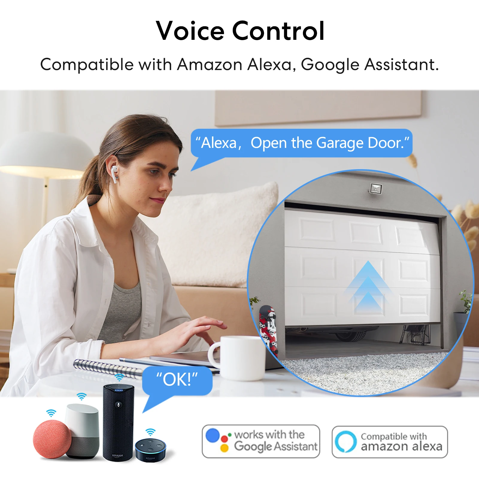 Ouvre-Porte De Garage Connecté Intelligent - WiFi, Blanc - Modèle MSG100HK(EU)