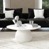 Modern Round Coffee Table, 35.4 inch White Drum Design, Contemporary Minimalist Living Room Table 1