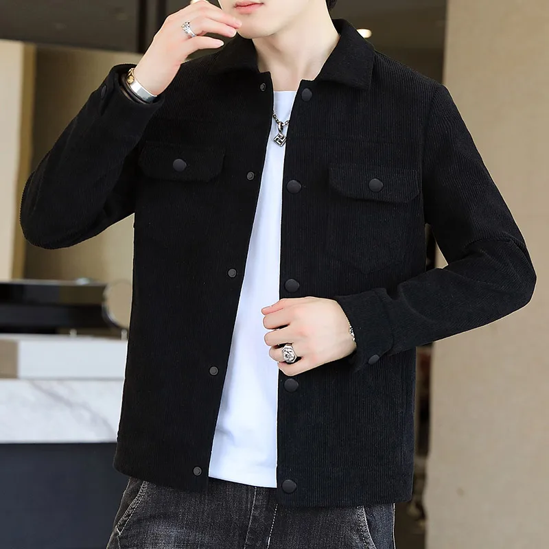 

2023 Men Autumn Winter Fashion Casual Corduroy Jackets Male Loose Single Breasted Coats Men Solid Color Buttons Outwear P551