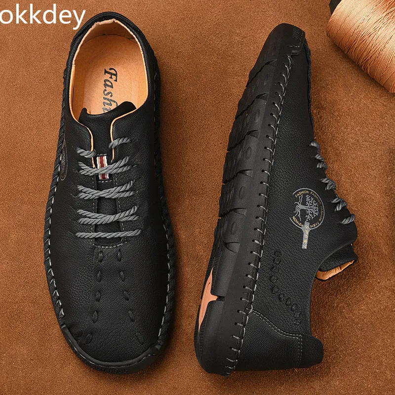 Formal Shoes for Men leather shoes Round Toe Flat Casual Comfortable Trendy All-match Outdoor Loafers Leather Shoes for Men Spring Summer