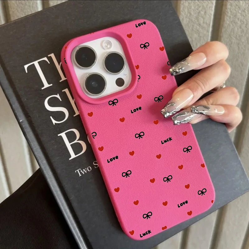 Cherry Cute Bow Shockproof Lichee Pattern Soft Phone Case Cover