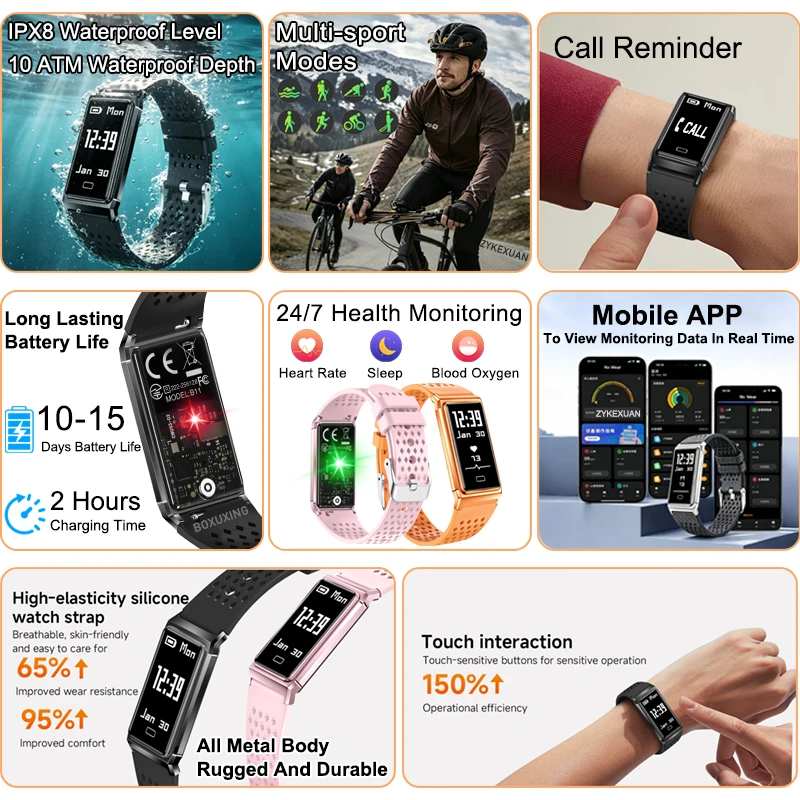 Nuovo Braccialetto Intelligente per Uomo e Donna, Monitoraggio Salute, Fitness Tracker, Impermeabile 10ATM, Notifiche Chiamate, 15 Giorni di Autonomia, Smartwatch - immagine 2