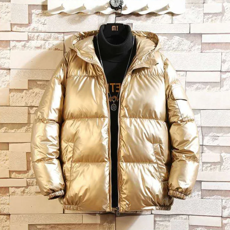 Men Parka Winter Jacket Shiny Padded Coat Male Hip Hop Streetwear Puffer Jacket Windproof Solid Warm Hooded Casual Big Size 5XL