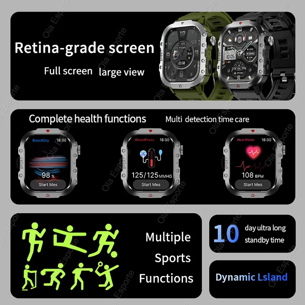 2026 New Men's Smart Watch LED Flashlight IP67 Outdoor Sports Watches Wristwatch Health Monitoring Smart Watch for IOS Android 2