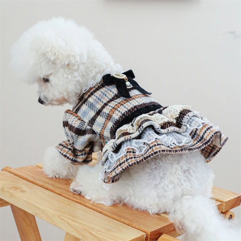 High Collar Small Dog & Cats Clothes Plaid Woolen - PeticaDeals