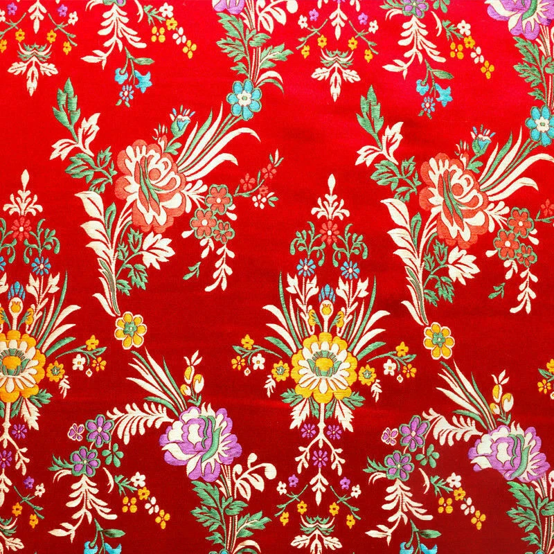 Tissu Satin Brocart Floral - Fausse Soie - Pour Robe Qipao DIY Rétro - Vendu Au Mètre