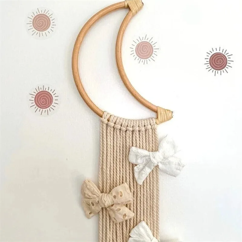 

INS Nordic Rattan Moon Baby Hair Clip Holder Princess Girls Hairpins Hairband Storage Belt Pendant Jewelry Organizer Wall Decor