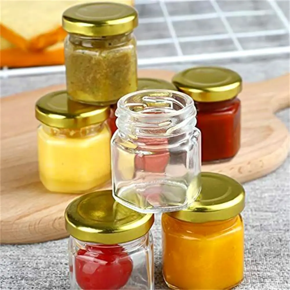 45ml Glass Jar with Lid Mini Honey Bottle Hexagonal Glass Jar Candy Bottle Portable Split Wedding Party Supplies