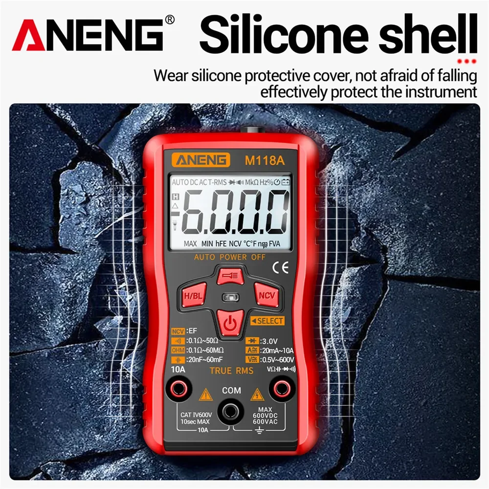 Digital Mini Multimeter Tester 6000counts Auto True Rms Tranistor Meter with NCV Data Hold Flashlight ANENG M118A digital multimeter multimeter tester