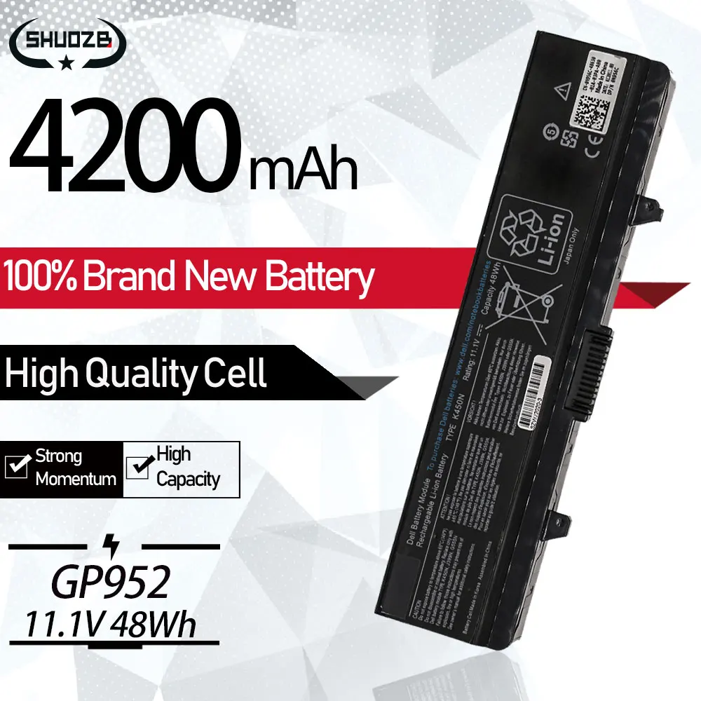 Nova Bateria do Laptop Gw252 Gw240 Gp952 Pp42l Pp29l Pp41l K450n D608h Ru583 para Dell Inspiron 1525 1526 1545 1546 1750 11.1v 48wh