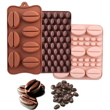 3D Coffee Beans Chocolate Mold Candy Gummy Ice Cube Tray Cake Decoration Silicone Bakeware Pastry Tools Kitchen Baking Wax Melts