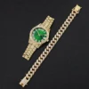 2PCS Luxury Rhinestone Men Watches Fashion Stainless Steel Band Male's Analog Quartz Watch Bracelet Set Relogios Masculino 6