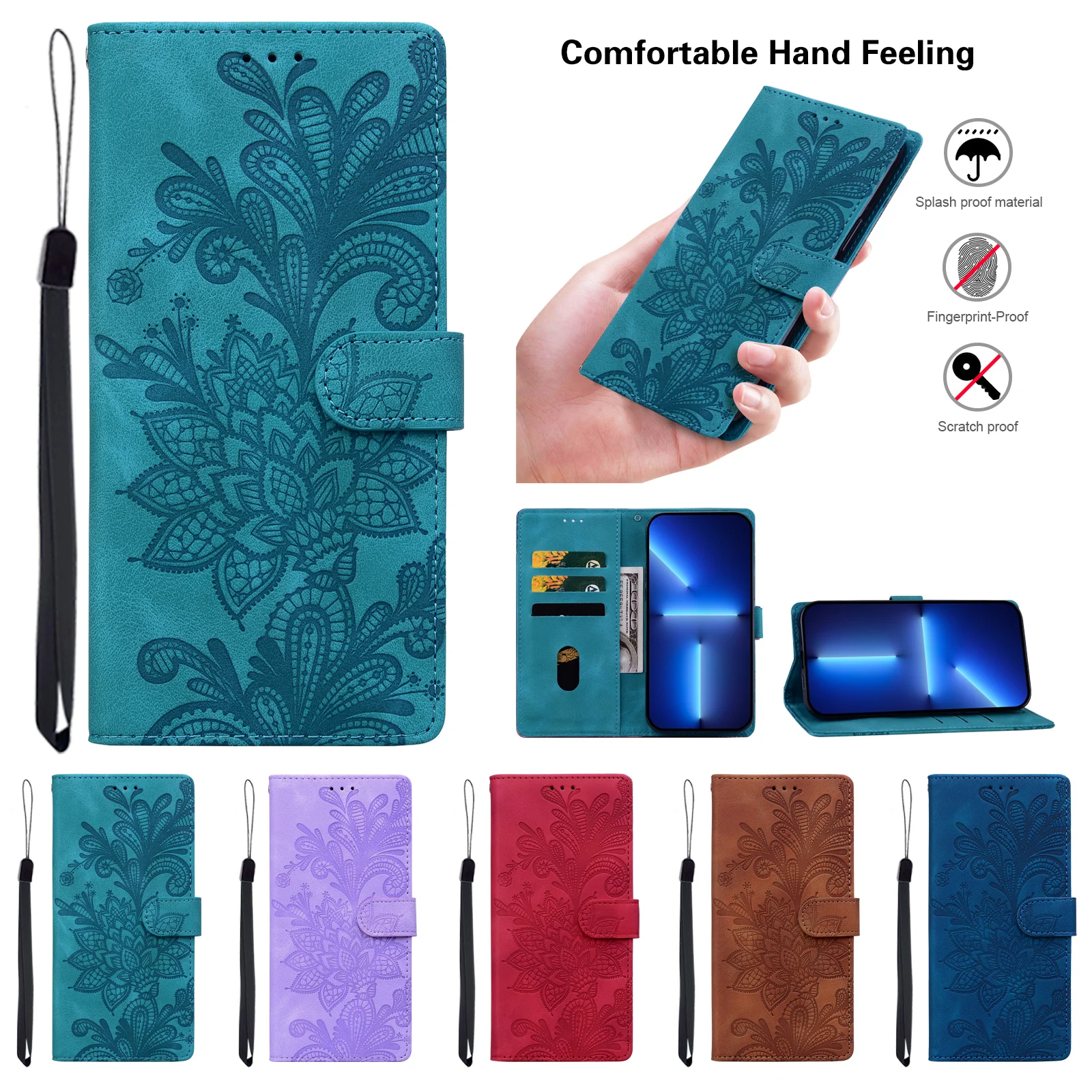 Embossed Magnetic Flip Leather Wallet Phone Case