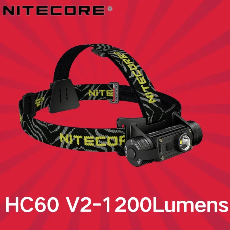 NITECORE HC60 V2 Headlamp 1200 Lumens Rechargeable Utilizes P9 LED Source 3400mah Battery