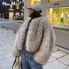 Luxury Gradient Faux Fur Coat Women, Winter Cropped Jacket