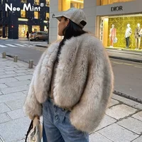 Iconic Street Fashion Week Luxury Brand Gardient Cropped Faux Fur Coat Women Winter 2024 Hot Cool Girls Fluffy Short Fur Jacket 1