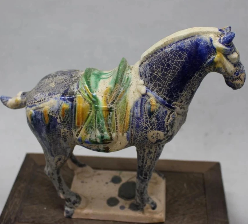 Collect China Ceramics Tri-Color Glazed Pottery Tang Dynasty War-horse Statue 5