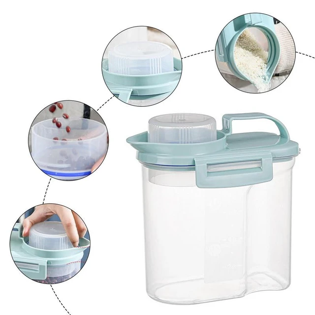 Rice Bucket, Portable Transparent Cereal Storage Container With