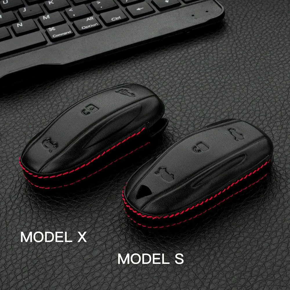 1pc Fit For Tesla Models S/X Fob Cover Leather Key Pocket Case Cover Holder Key Sheel Keycase Replacement Auto Part