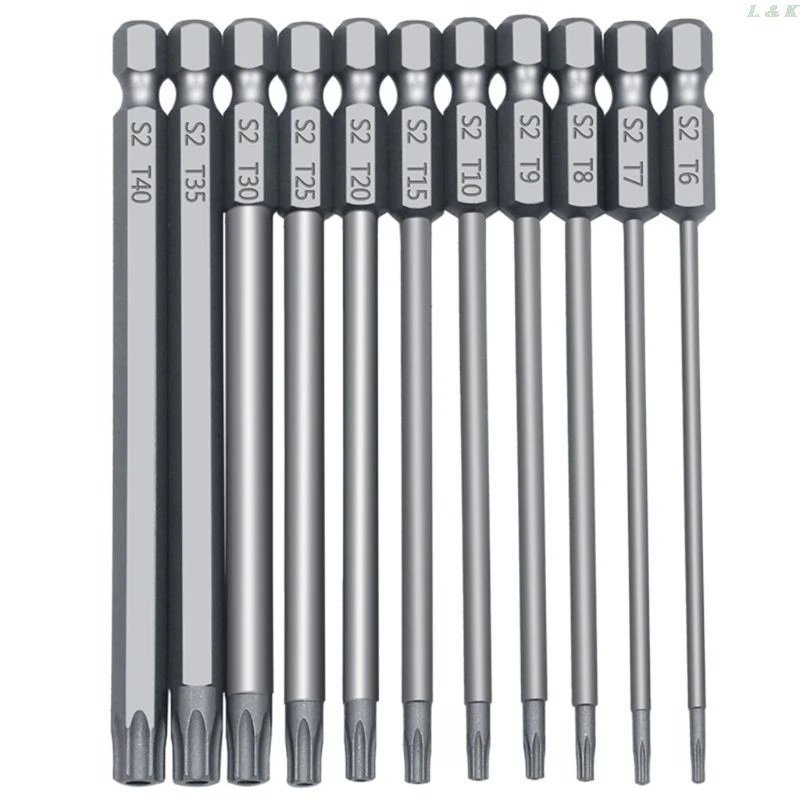 

11/12 Pcs Tamper Proof Security Drill Magnetic Bit Set Torx Screwdriver Flat Head 1/4" Hex Bits Driver F1FC High Quality