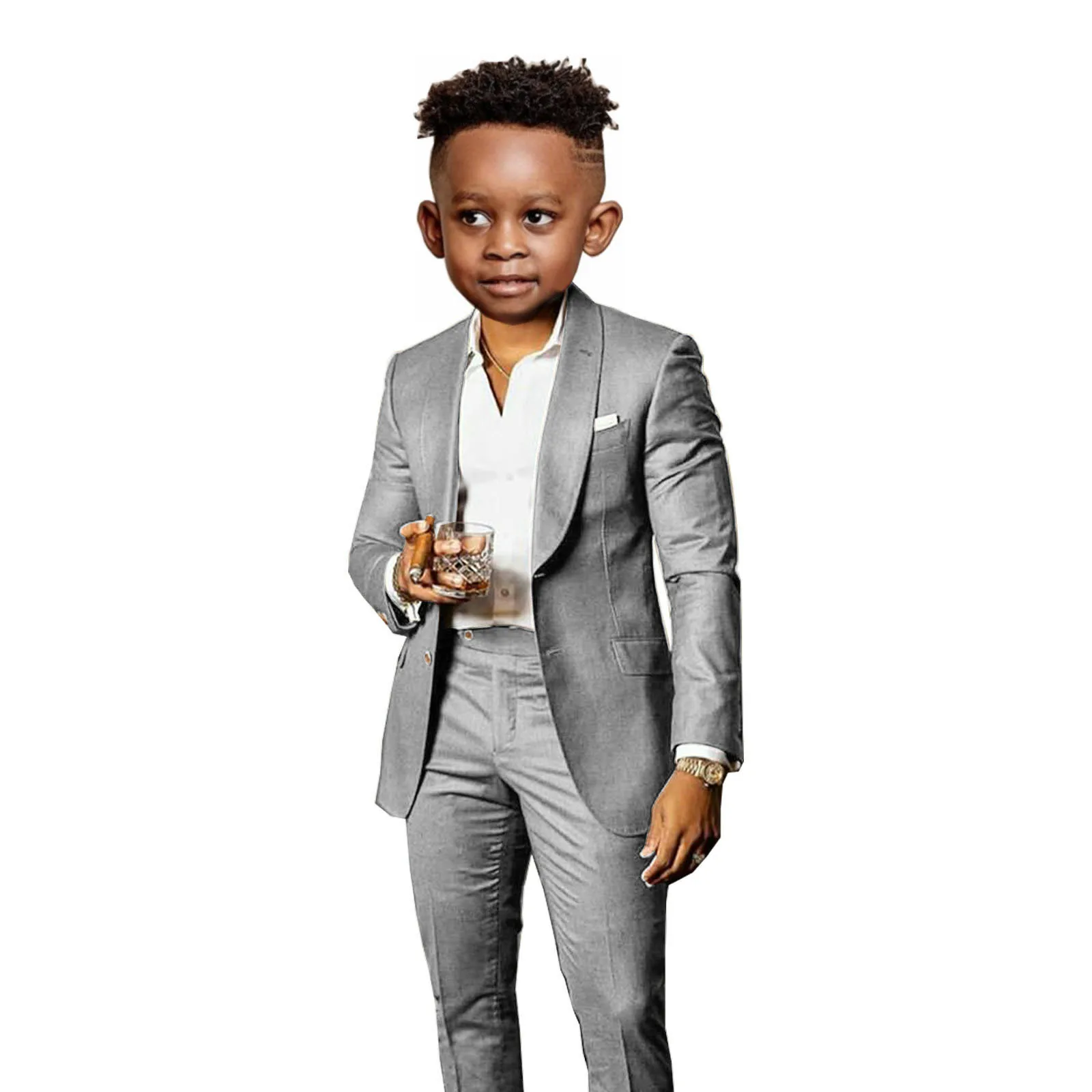 Children's Brown 2-Piece Suit with Shawl Collar - Elegant Formal Wear for Weddings and Parties