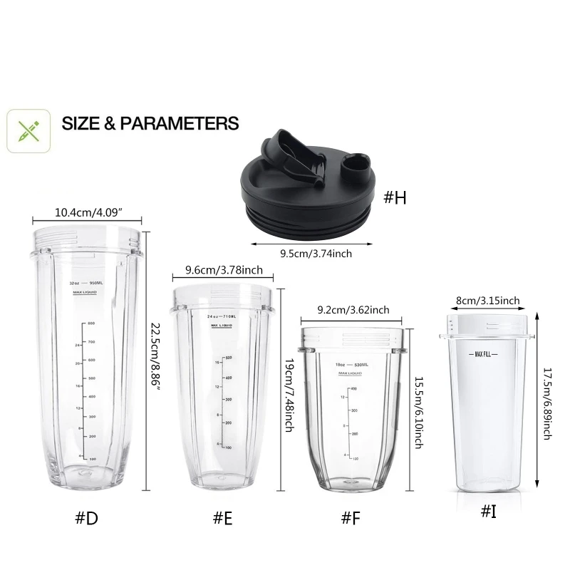 Repuestos Exprimidor Samfox Juicer Cup 18/24/32OZ Clear Cups Juicer Cup Parts - Taza De Repuesto Compatible Con NutriBullet Nutri 900W(24OZ Batidora Nutribullet