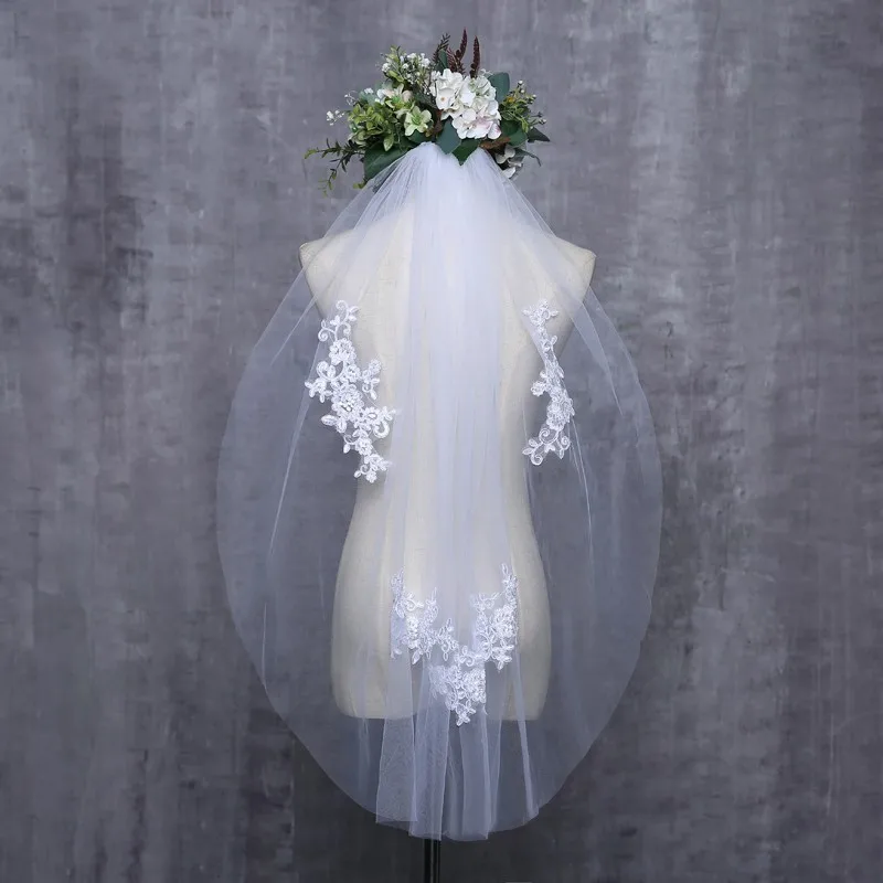 New Arrival Short Wedding Veils One Layer Bridal Veils Middle Length With Comb bridal white veils with pearls beaded pearls women wedding veils with comb two layers 60 80cm bride headpieces voile mariage