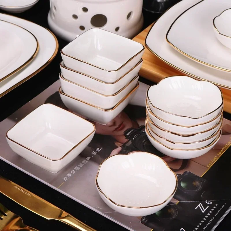 Ceramic Seasoning Dish Nordic Gold Edge Square Small Plate
