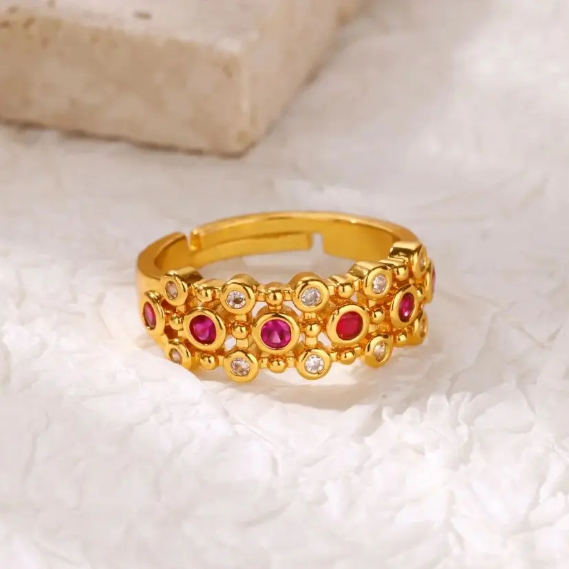 Zircon Multi-layer Round Adjustable Rings Gold For Women