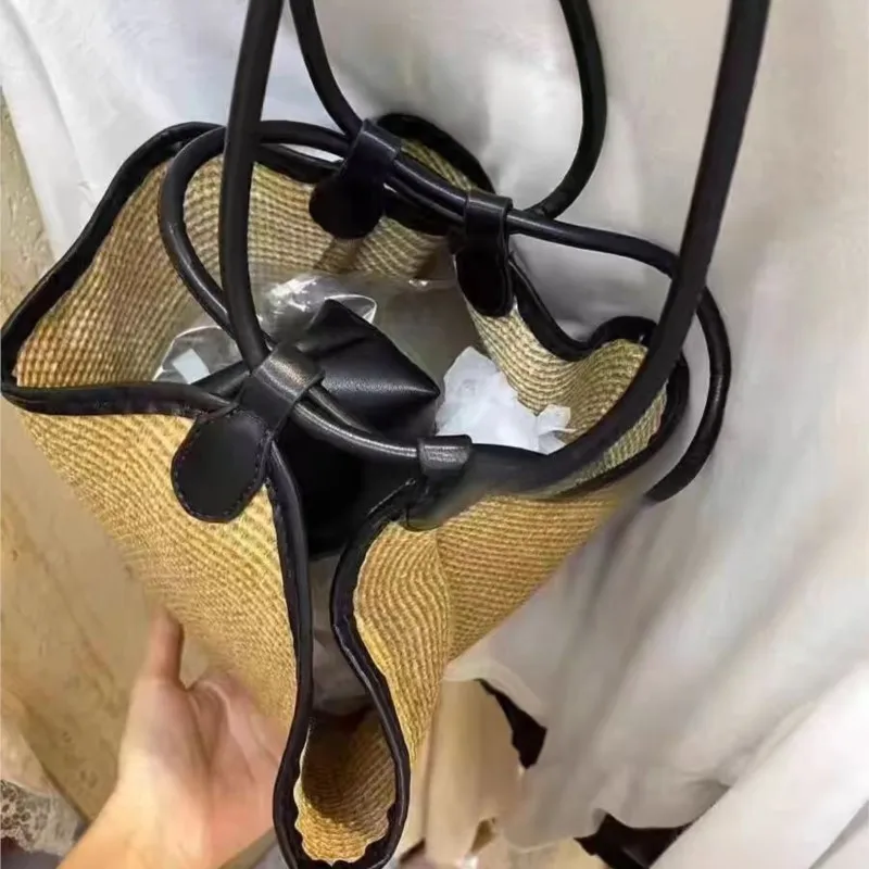 Summer Straw Woven Tote Bag Women Large Capacity Vacation Beach Seaside Bag Ladies Deformed Pleated Casual Versatile Handbag New