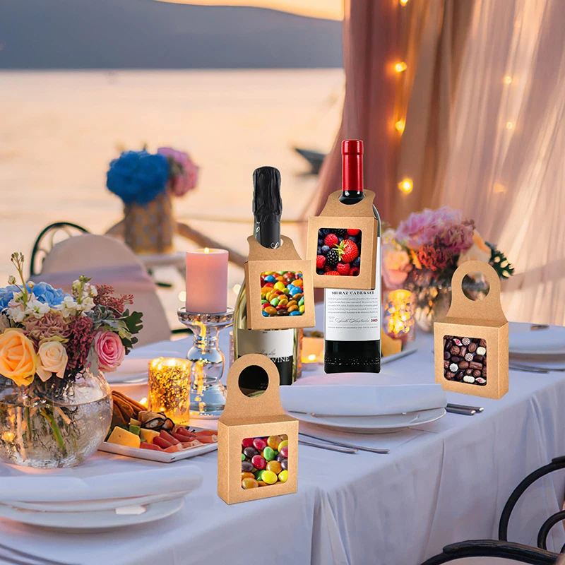 30Pcs Kraft Paper Wine Bottle Gift Boxes with Transparent Window – Hanging Foldable Rec... - SKU PWBB2044 - UGI Packaging